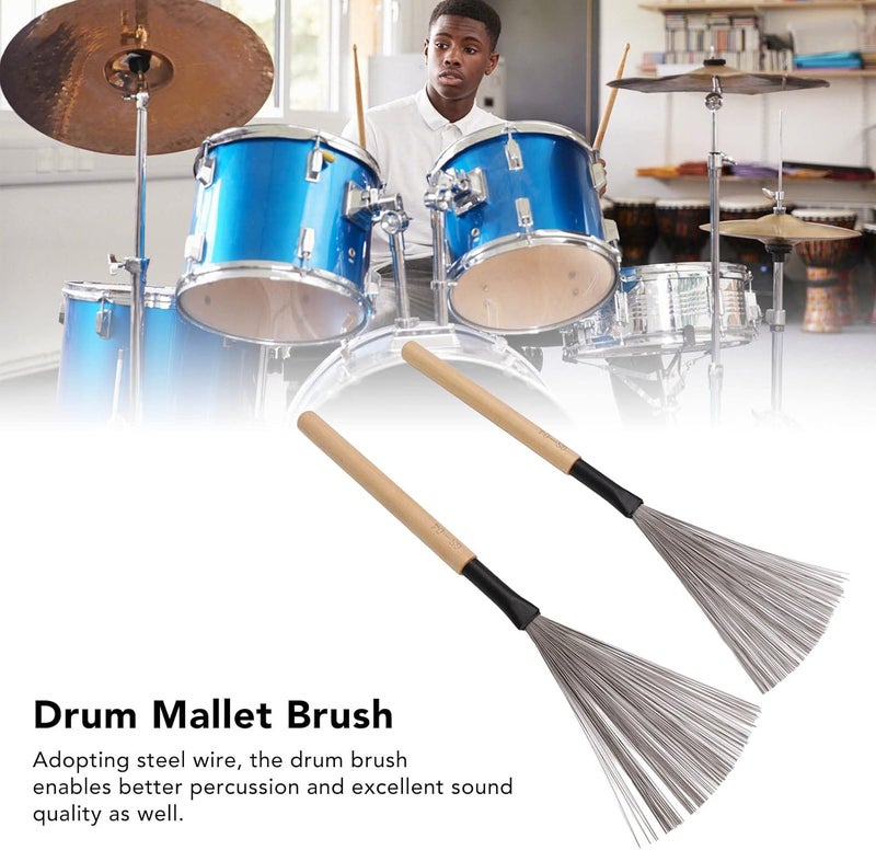 Moofey 1 Pair Drum Brushes, Maple Wooden Handle Steel Wire Brushes, Drum Accessories for Drummers, Beginners, Rock Band, Jazz Folk - Image 4